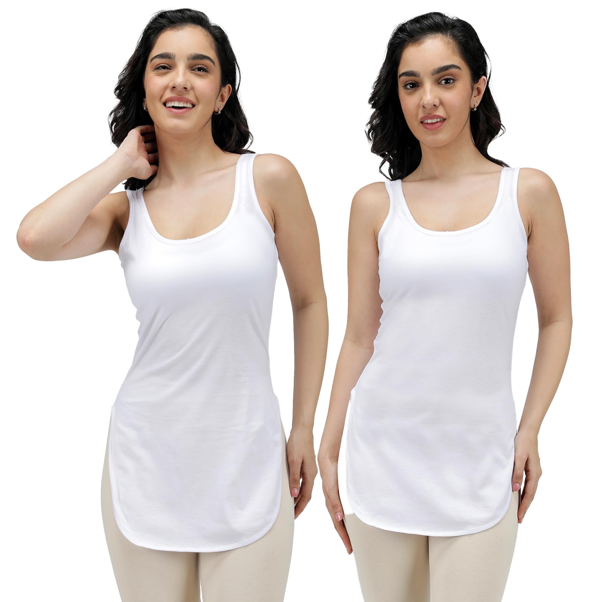 amul comfy Pack of 2 Sleeveless Solid Cotton Long Slips for Women(Assorted Colours May Vary)-picture-39