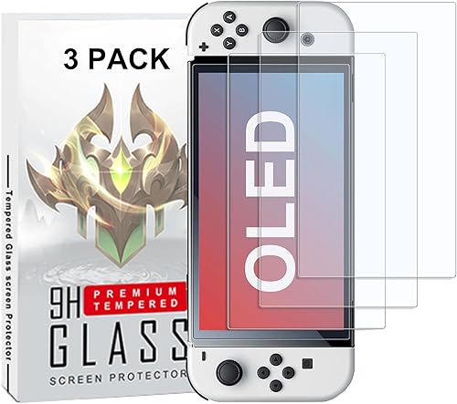 rapell Paquete de 3 protectores de pantalla de vidrio templado compatibles con Nintendo Switch OLED Premium Protector de pantalla de vidrio templado