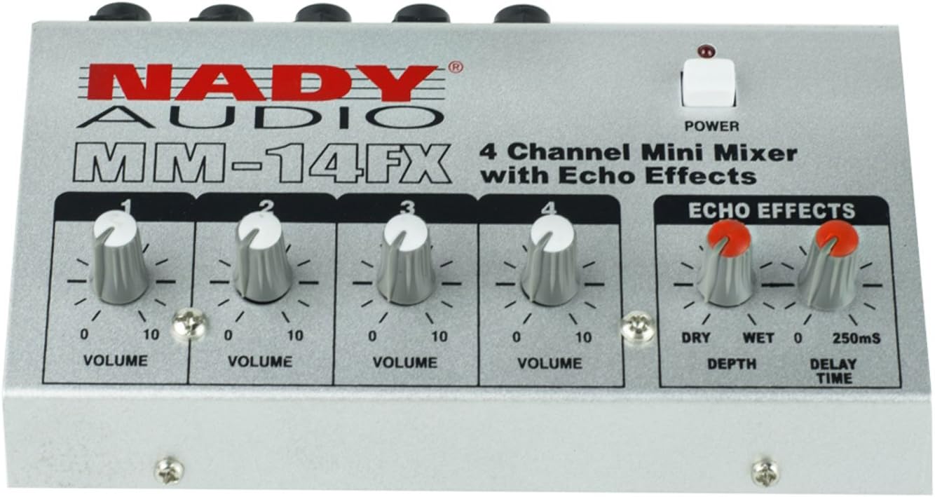 MM-14FX 4-Channel Microphone Mixer with integrated echo effect – ¼” Inputs & output – Delay time & Depth controls