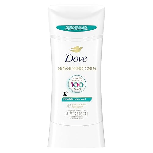 Dove Advanced Care - Desodorante antitranspirante invisible en barra, sin marcas blancas en 100 colores, transparente, fresco, 48 horas, desodorante