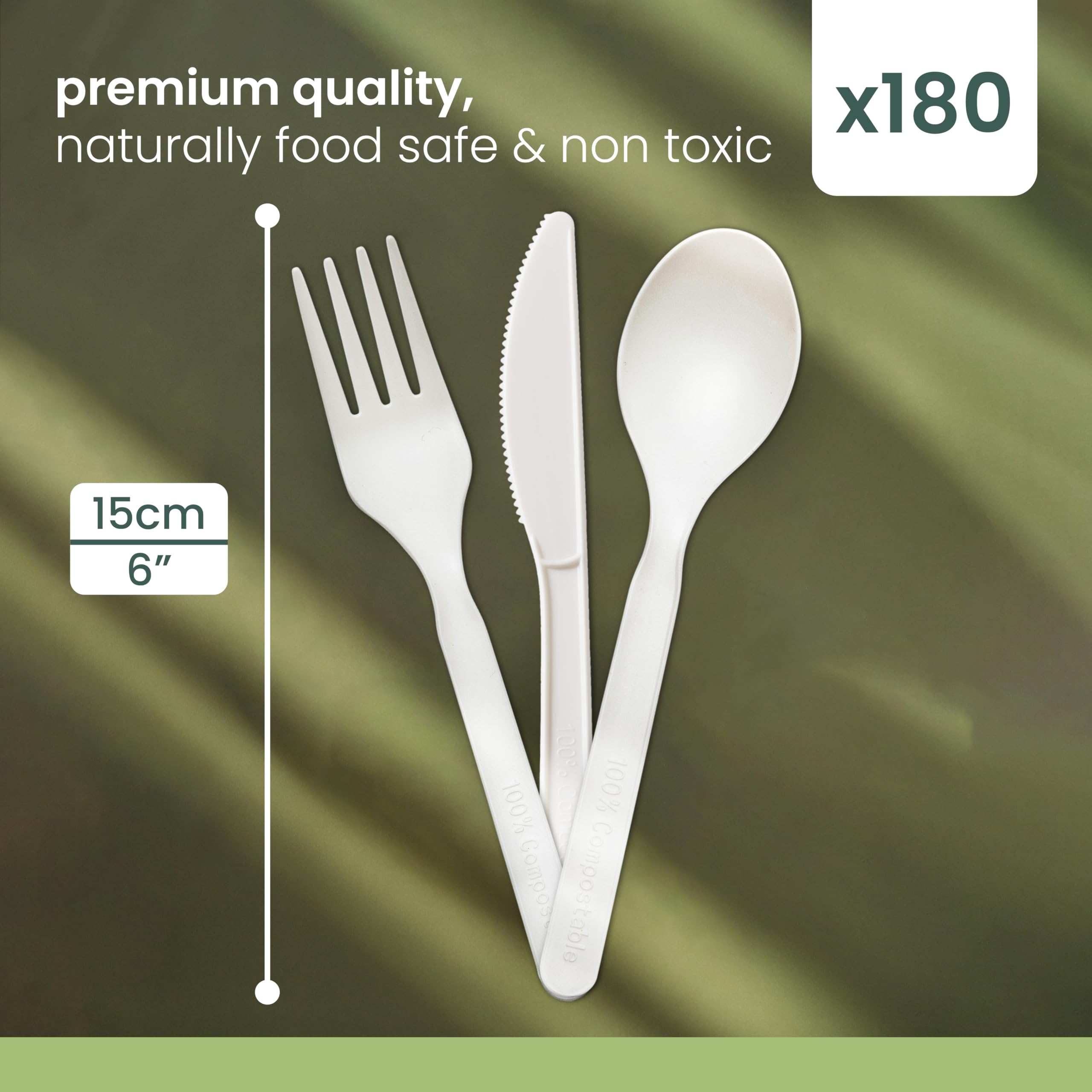 HAAGO 180-częściowy zestaw sztućców wielokrotnego użytku (60 noży, 60 widelców, 60 łyżek, białe, 15 cm) - idealne do cateringu i wesela - wytrzymałe materiały