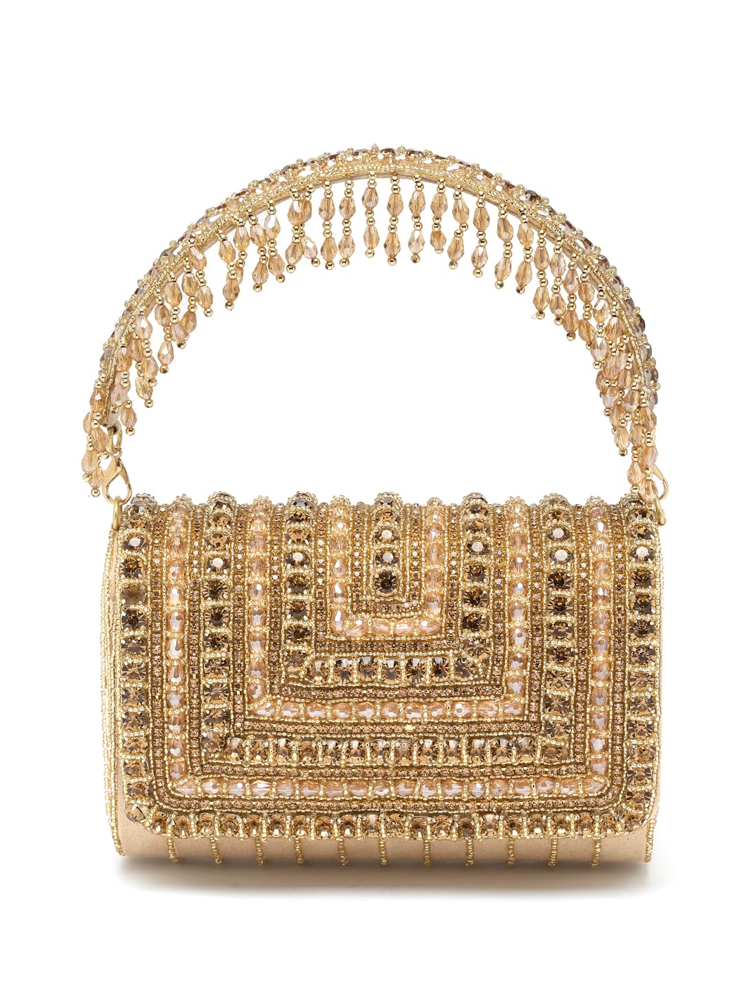 Coffer Stone Work Embellished Suede Foldover Clutch-image-3