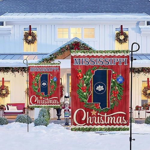 Bandera de Navidad de Mississippi, decoración de Navidad de doble cara, bandera de jardín de Navidad, regalo de Navidad, banderas de Mississippi,