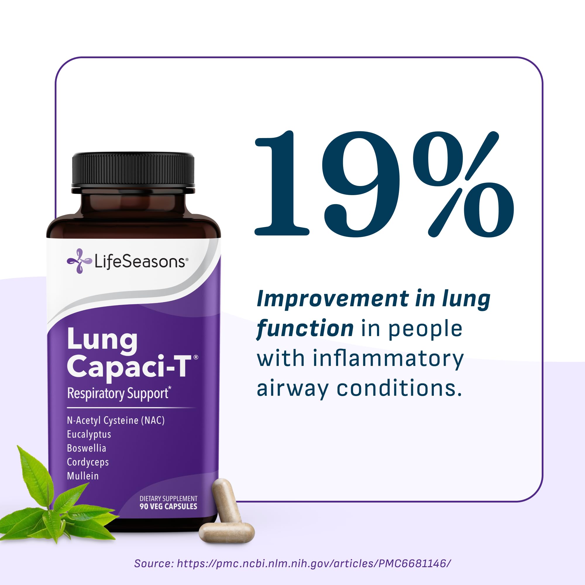 Lung Capaci-T - Respiratory Support Supplement - CoQ10, N-Acetyl Cysteine, Boswellia, Eucalyptus, Mullein, Green Tea, Nettle & Peppermint - Increases Oxygen Capacity & Reduces Mucus - 90 Capsules — Amazon image 3