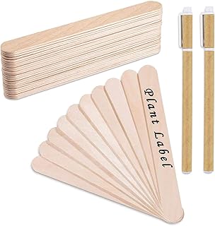 Whaline 200Pcs Wooden Plant Labels Waterproof Round Head Plant Sign Tags Birch Wood Garden Markers for Seed Potted Herbs Flowers Vegetables with 2 Gel Pen, 0.7 x 5.9 Inch