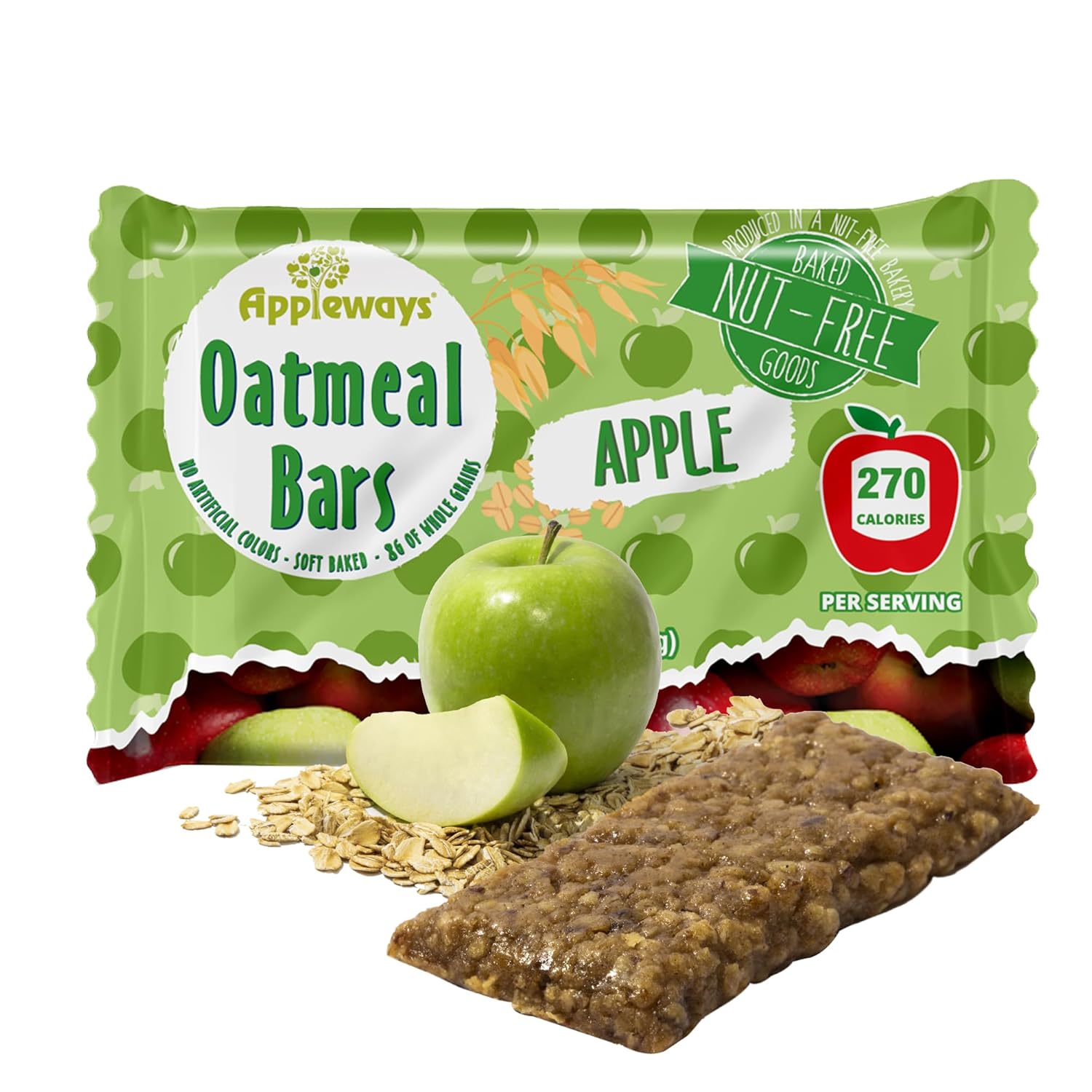 Appleways Strawberry Oatmeal Bars, 1.2 oz, 216 Count - Individually Wrapped, Whole Grain Soft Baked Oat Snack Bars, Healthy and Nut-Free Breakfast Bar Snacks for On the Go, Made in USA (16.2 lbs Total)