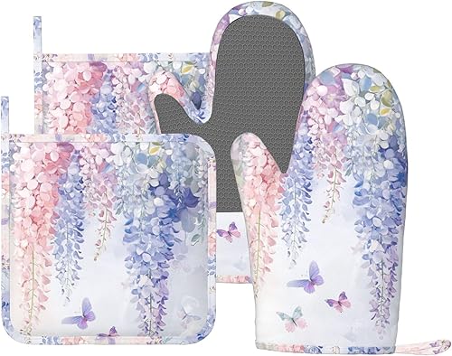 Miniatura 39 de Manoplas de horno y agarradores de ollas de mármol blanco y oro de silicona, accesorios de cocina de 4 piezas, guantes largos resistentes al calor