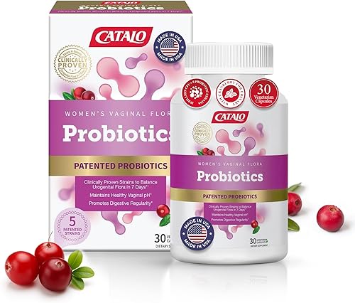 CATALO Probióticos vaginales para mujeres con arándano  10 mil millones de UFC, Lactobacillus, prebióticos, bifidobacterias, cápsulas a base de