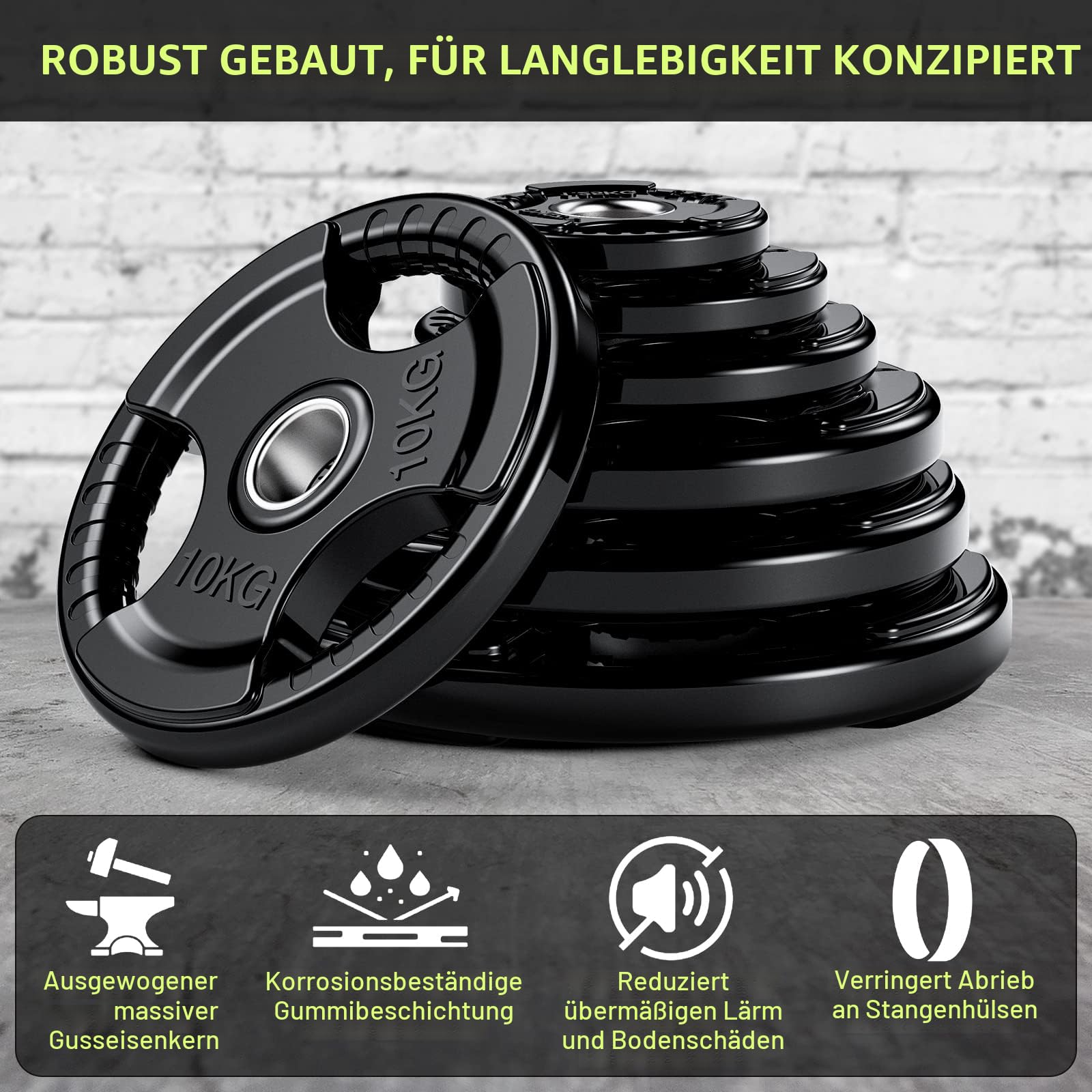 PhysKcal Olympische Hantelscheiben | Ø50 mm Bohrung | Hochwertiges Gummi-Finish | Hantelscheiben für Krafttraining | Robuste Gusseisen-Kern Gewichte Set für Langhantel - 1,25-25kg