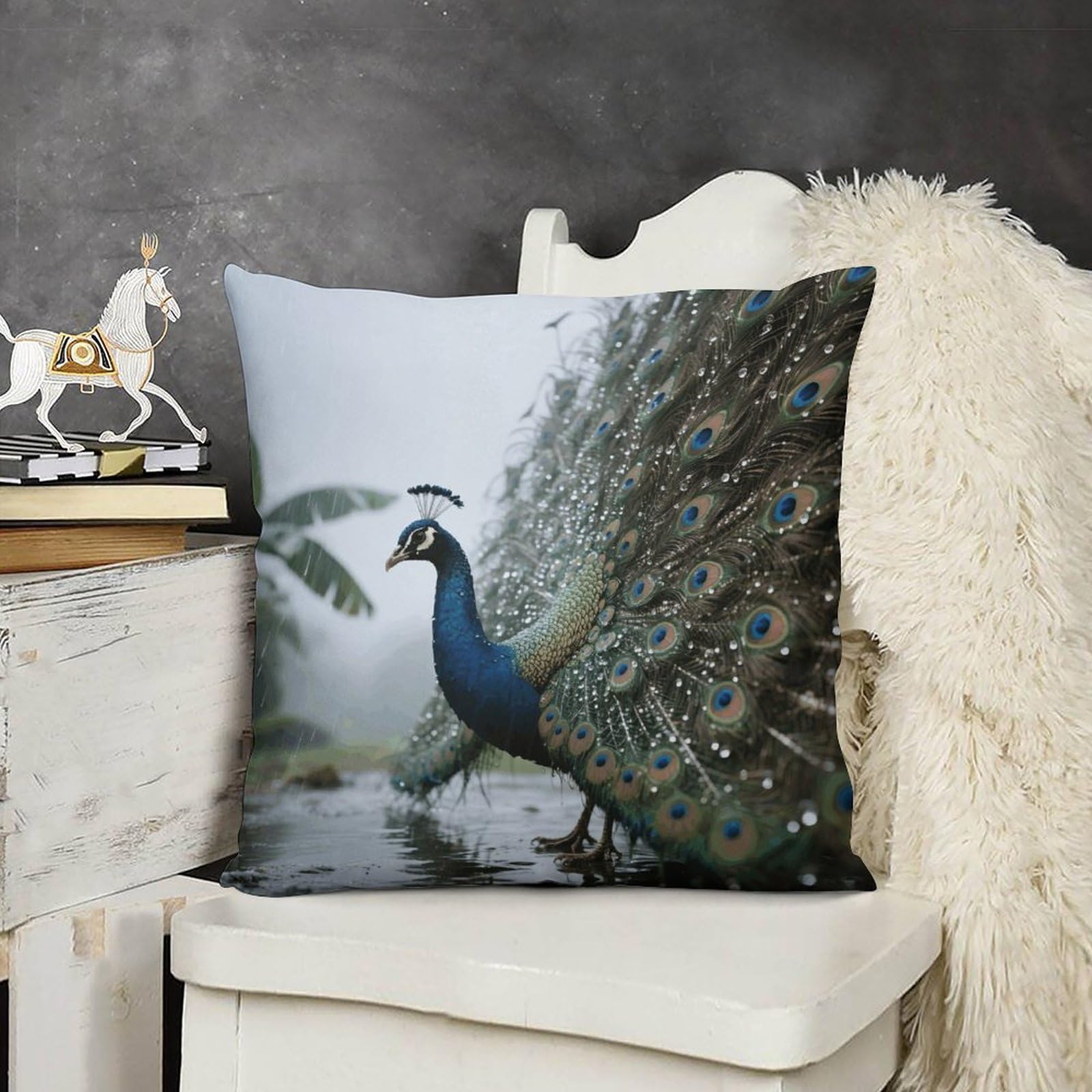 FodPand Boho Farmhouse Peacock Pillow Covers with Hidden Zipper 24x24 Soft Plush Cushion Cover Decorative Throw Pillow Cases for Couch Bed Sofa Living Room Indoor Outdoor Home Decor