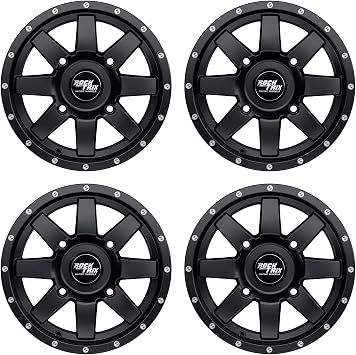 RockTrix RT106 14in ATV Wheels Rims 14x7 Matte Black, 4x156 Bolt Pattern, 4+3 offset, Compatible with Polaris Sportsman RZR Ranger - 4/156 Set of 4
