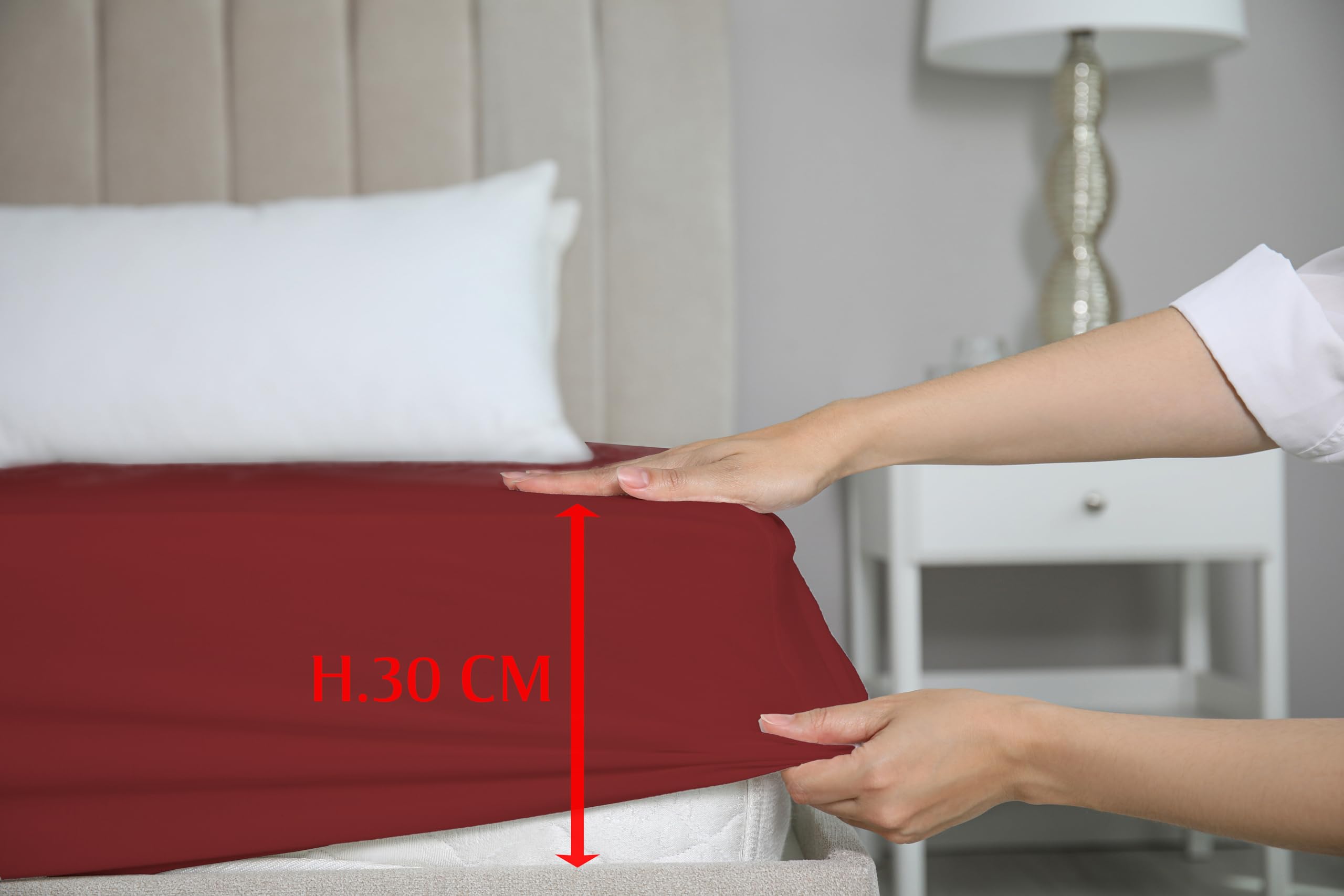Zer0bed, Prześcieradło z podwójnym narożnikiem w jednolitym kolorze 100% bawełna KĄT MAXI 30 cm, 2 kwadratowe, Sangria, 180 x 200