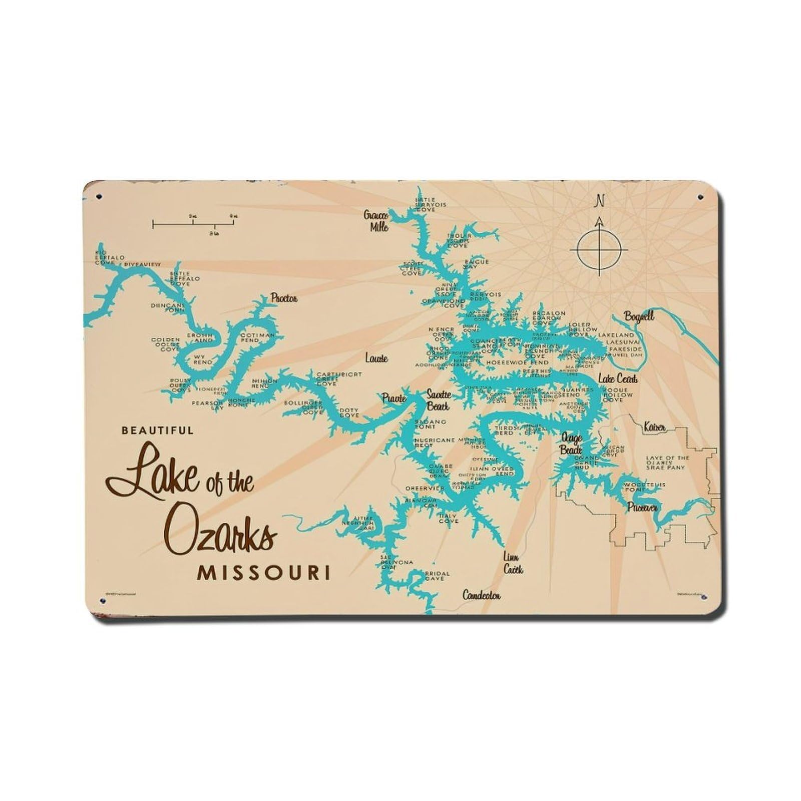Lake Of The Ozarks Map Print Vintage Tin Sign Retro Metal Wall Decor Metal Poster, Home Bar Garage Farmhouse Cafe Wall Art Decoration 8x12Inches