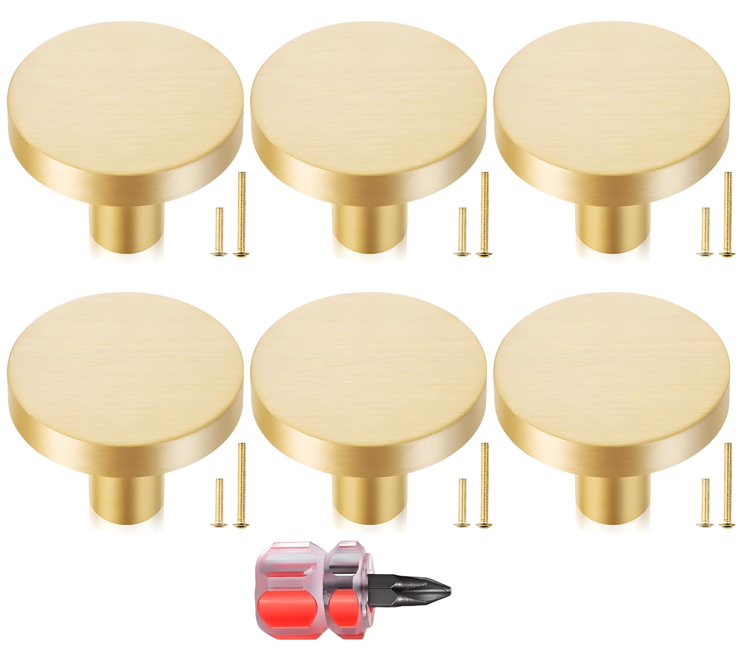 6 Pomelli Per Mobili In Alluminio Oro - Rotondi, Con Viti, Per Cassetti E Armadi, Diametro 3 Cm - Foto 8