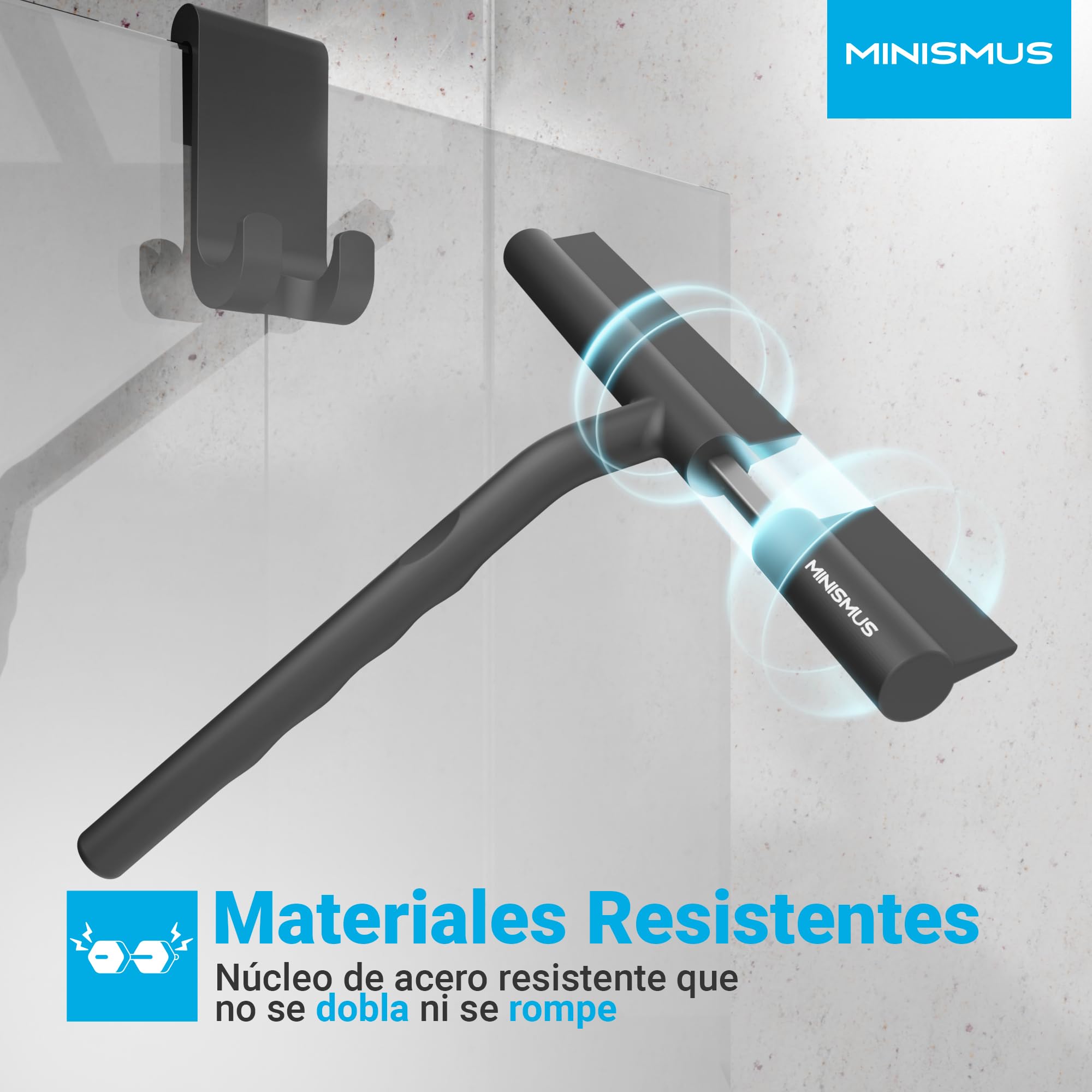 MINISMUS Rasqueta Limpiacristales Ducha - Silicona Limpia Cristales con Gancho - Limpiamamparas de Baño Espejos Limpia Vidrios Limpiar Ventanas, Mampara, Parabrisas - 21 cm, Negro