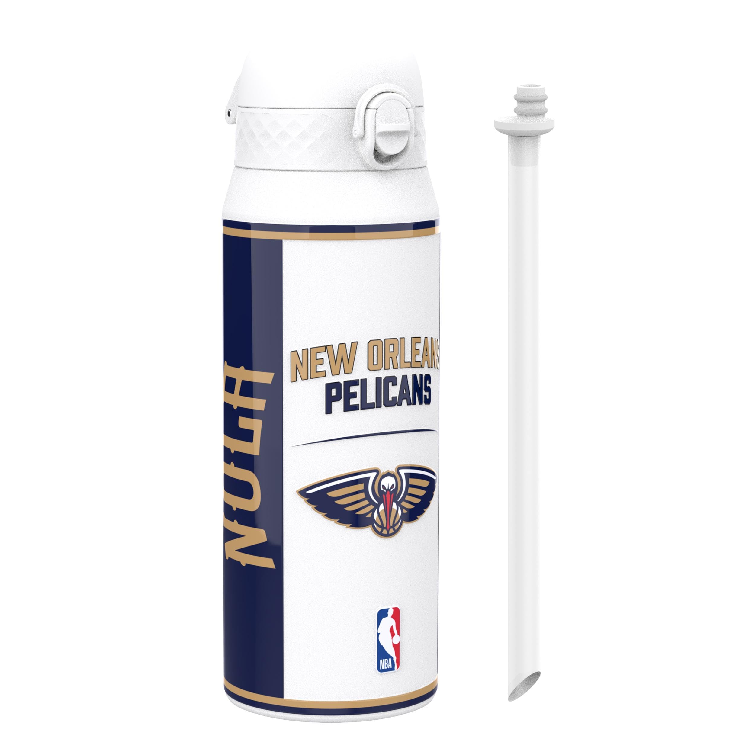 Ion8 NBA New Orleans Pelicans Sports Thermal Water Bottle with Removable Straw, 750ml/24oz, Leak-proof Insulated Drinking Bottle, Easy to Open, Secure Lock, Dishwasher Safe, Flip Cover, Metal Bottle