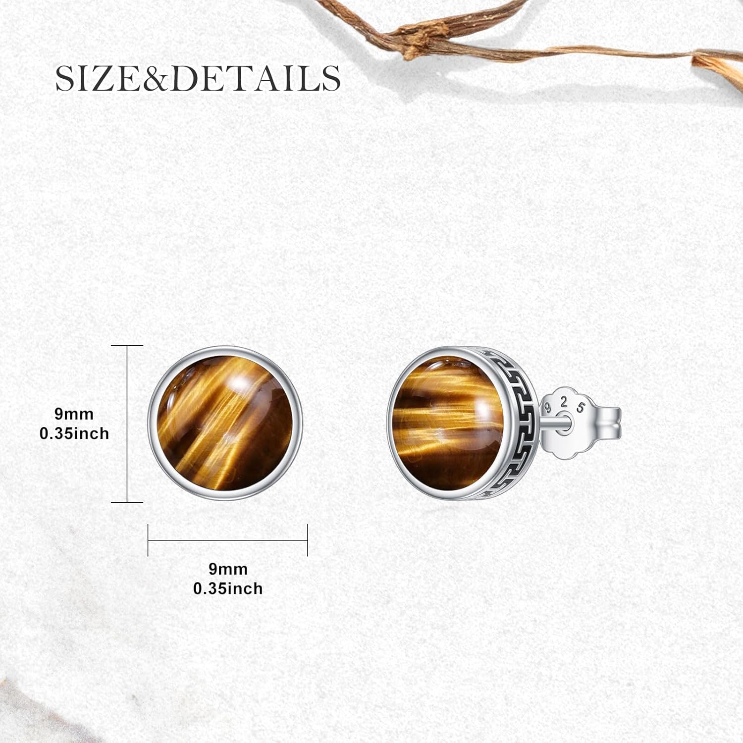 Natural Gemstone Stud Earrings for Men 925 Sterling Silver Male Earrings with Round Genuine Gemstone Jewelry Gifts for Father Husband Boyfriend Male Friend