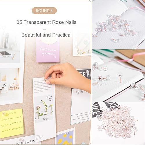 Miniatura 7 de 2 tablones de anuncios plegables de fieltro grande, 36 x 18 pulgadas, tablero decorativo enmarcado con 70 pines de rosas para paredes de escuela,