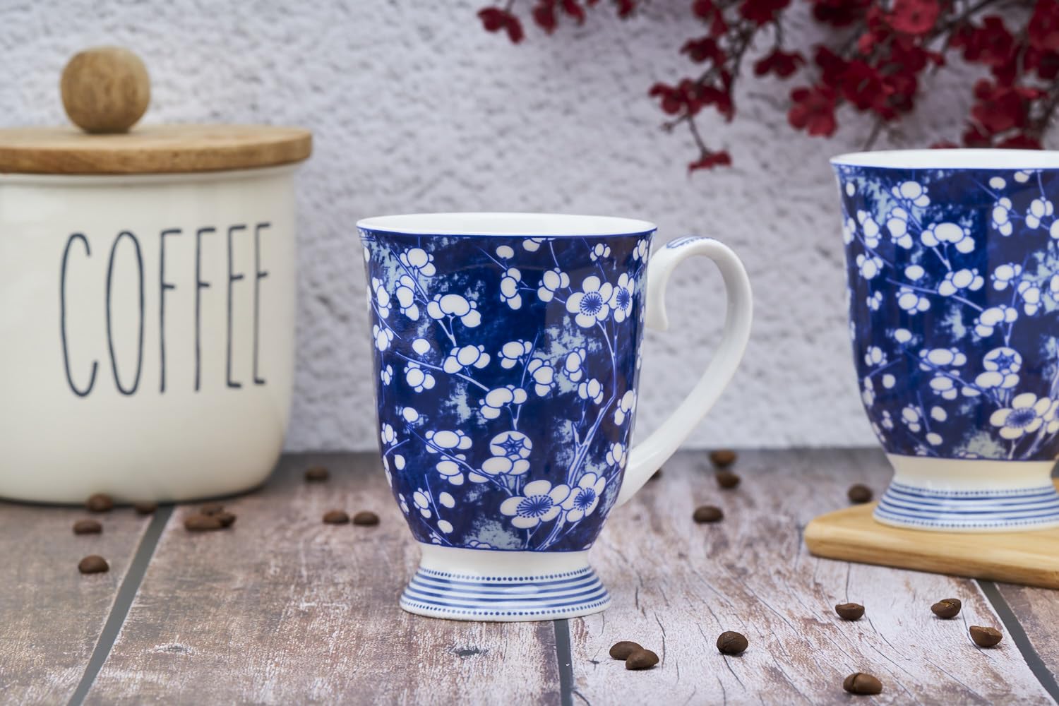 GOLDEN QUEENS Bone China Botanical Bliss Series Â– Indigo Floral Delight Mug | 300Ml Coffee/Tea Mug, Set Of 2 | Everyday Delight | Microwave Safe (B0D5PDT9TC) Amazon Price History, Amazon Price Tracker