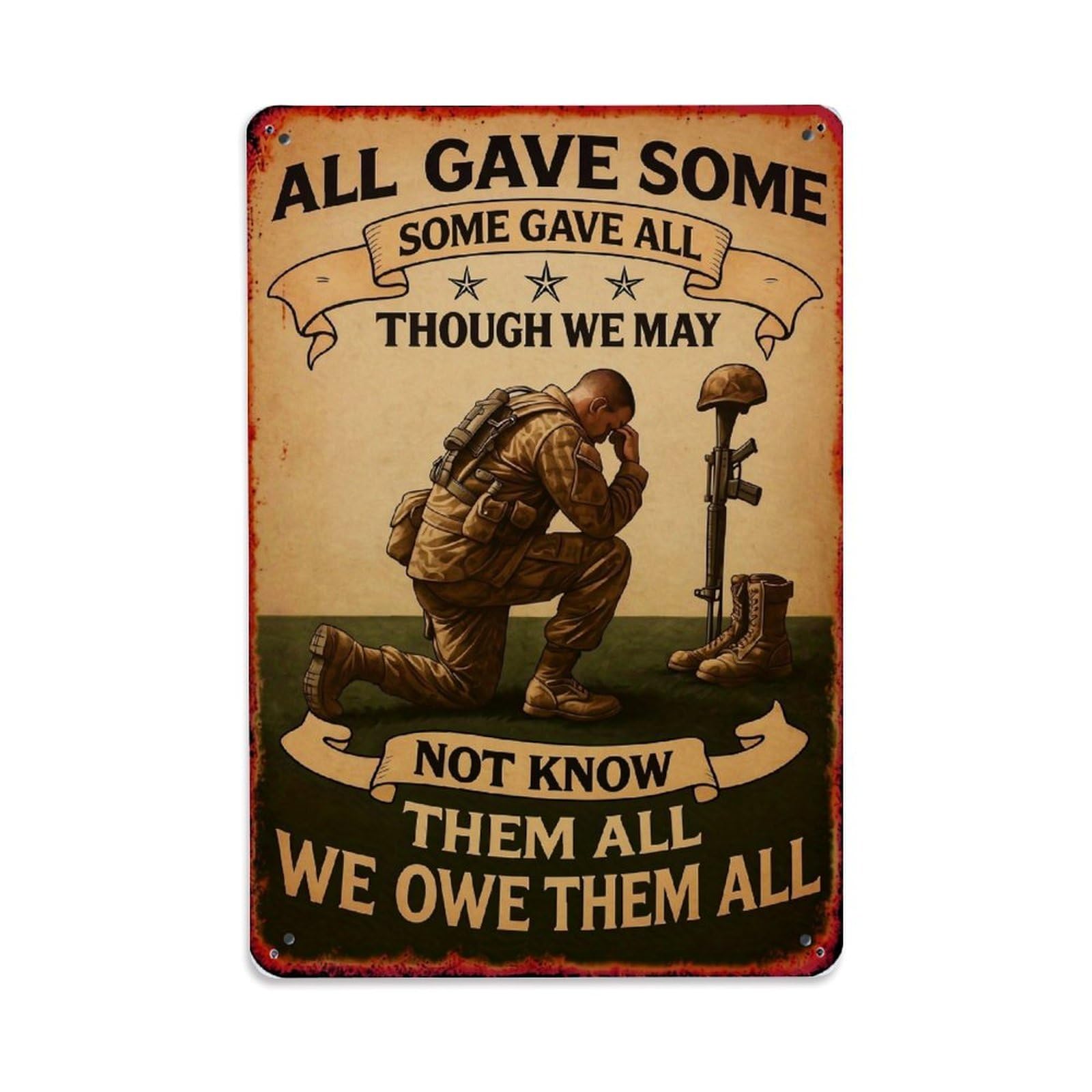 Jdyaojiesheng Vintage Soldier Kneeling With Rifle And Boots Tin Sign Retro Metal Wall Decor Metal Poster, Home Bar Garage Farmhouse Cafe Wall Art Decoration 8X12inches