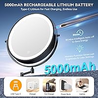 Vista 3 de Espejo de maquillaje iluminado de pared 30X/1X de 10 pulgadas, espejo de aumento de doble cara recargable de 5000 mAh con luz, espejo de tocador LED