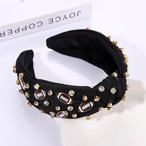 Miniatura 7 de mokkia Diadema de fútbol para mujer, accesorios de fútbol para mamá, con diamantes de imitación de cristal, diadema ancha con nudo superior,