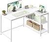 VASAGLE L Shaped Corner Desk, Computer Gaming Desk with Storage, Reversible Height-Adjustable Shelves, for Home Office, 110 x 80 cm, Maple White LWD135WF01