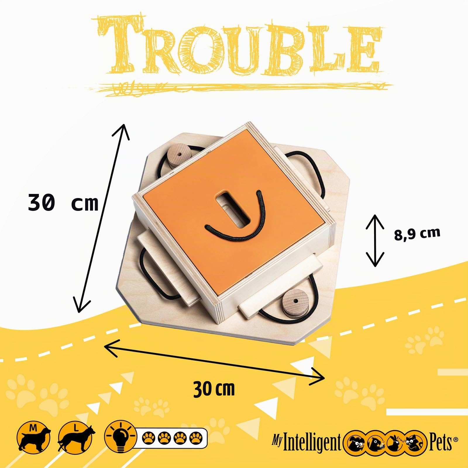 My Intelligent Pets Giocattoli interattivi per Cani di Legno Trouble Giocattolo intelligente per cani Distributore di Dolcetti Interattivo Giocattolo per Cuccioli, giochi di Attivazione Mentale