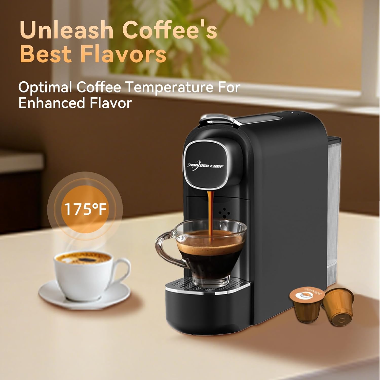 Mini Espresso Capsule Machine-One Cup Coffee Machine Single Serve Coffee Maker,Perfect for Small Space,20.29oz Removable Tank,Black