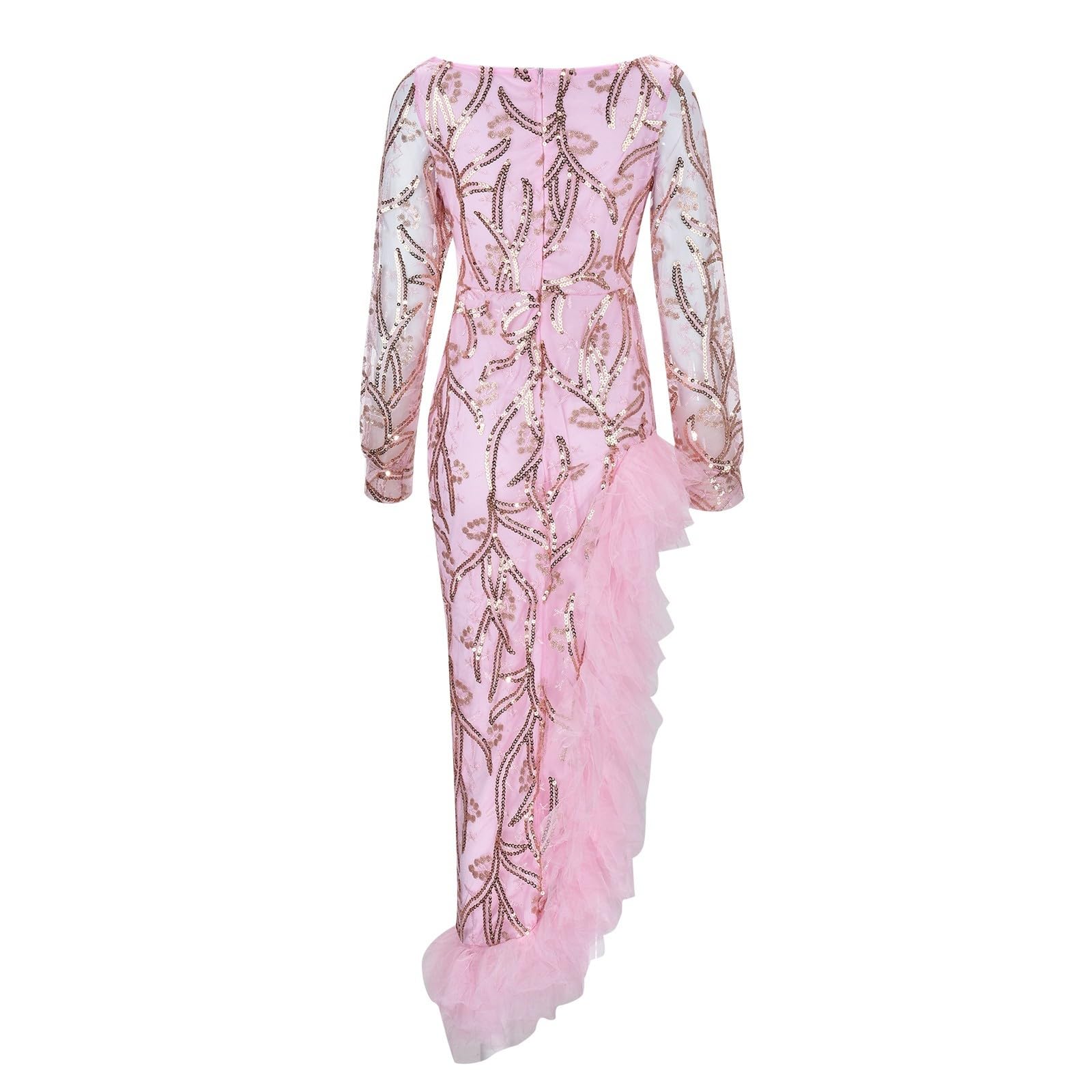 Damen Paillettenkleid Langarm Abendkleid Schlitz Elegant