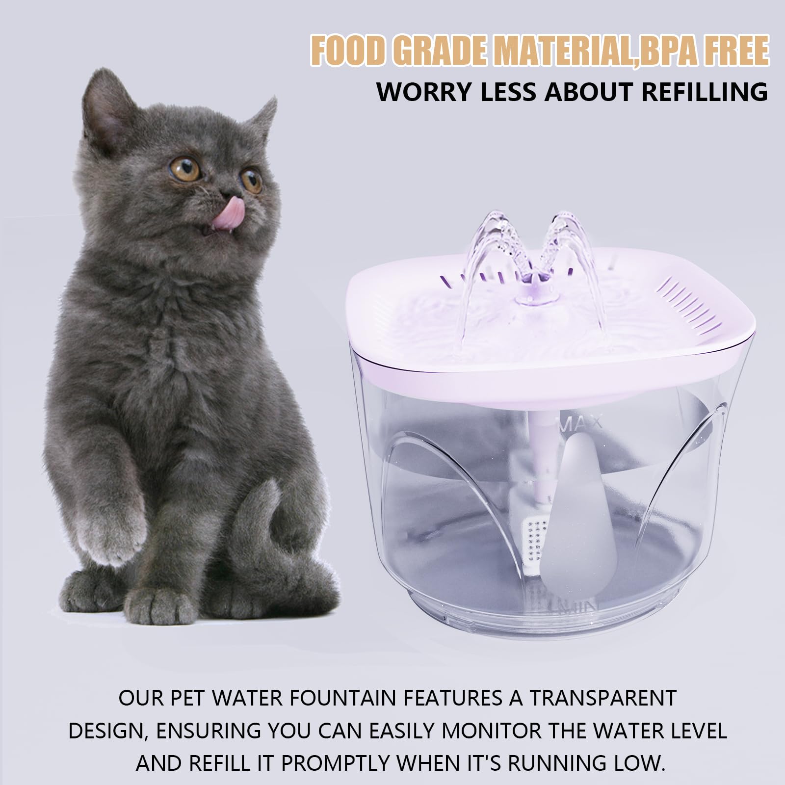 Fuente de agua para gatos, fuente de agua ultra silenciosa para gatos y perros pequeños, fuente de agua para interiores, capacidad de 2.4 litros, con filtros de repuesto, color blanco