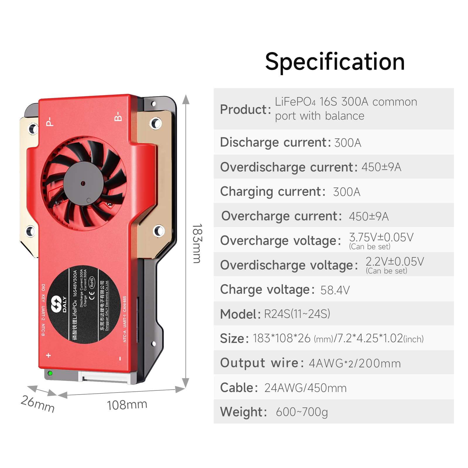 DALY BMS 16S 48V 300A Smart BMS con modulo WiFi Bluetooth LifePO4 Scheda di protezione della batteria al litio Supporto CAN RS485 per accumulo di energia domestica, carrello elevatore elettrico