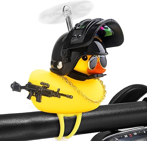 Miniatura 8 de wonuu Campana de bicicleta de pato de goma, patos exprimibles con casco para ciclismo, decoración de salpicadero, accesorios de motocicleta y