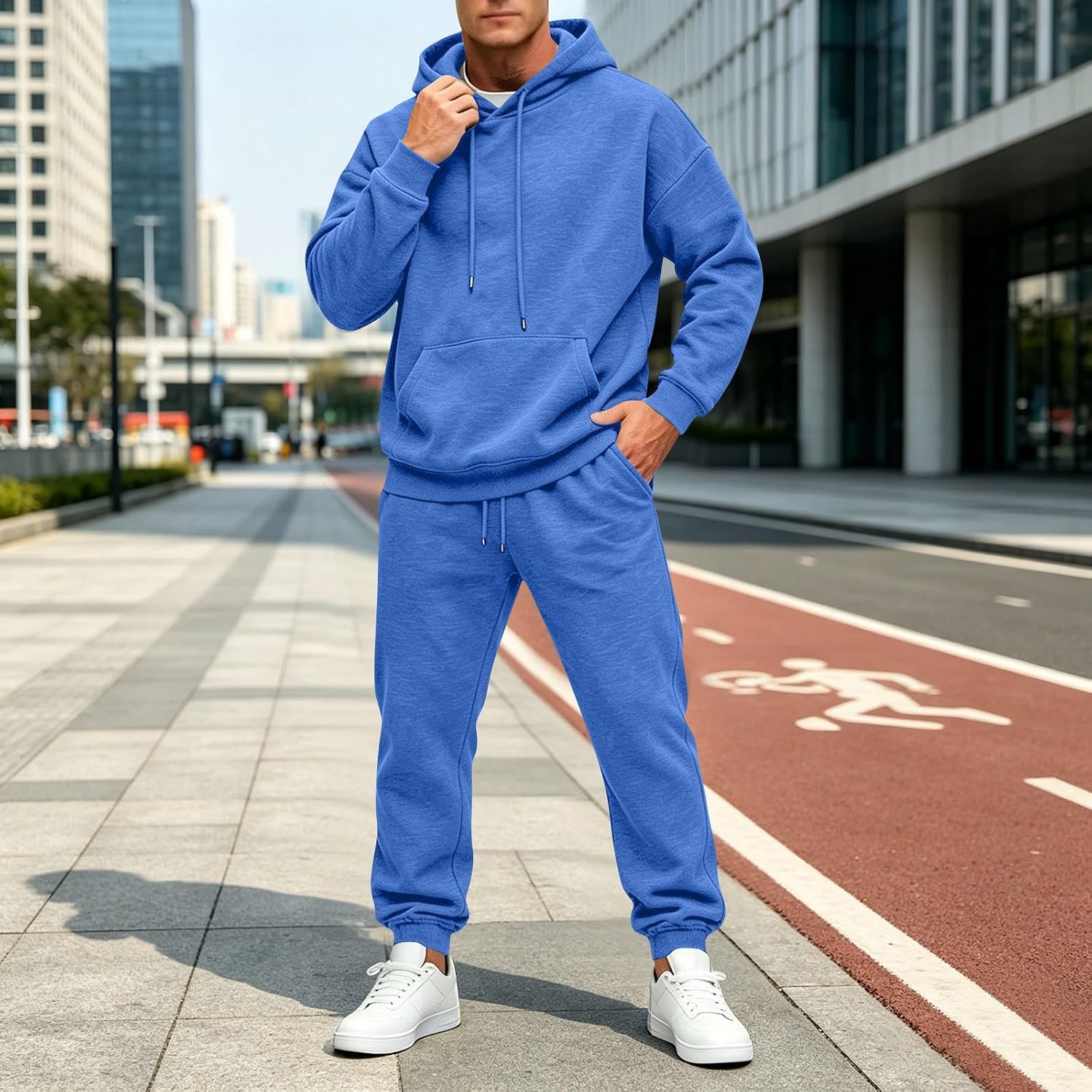 Mens Track Suits 2 Piece Set,Fall Winter Long Sleeve Hoodies Pullover and Pants Leisure Suits