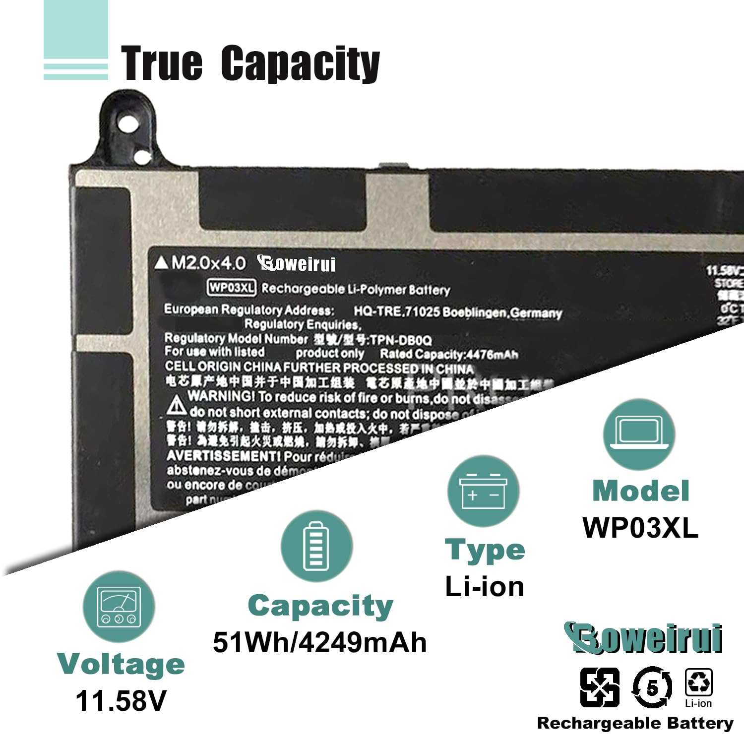 Batterie 11.58V 51.3Wh WP03XL Pour HP EliteBook 830 840 G9 G10, X360 1040, ZBook Firefly 14 - Compatible M73466-005 - 12