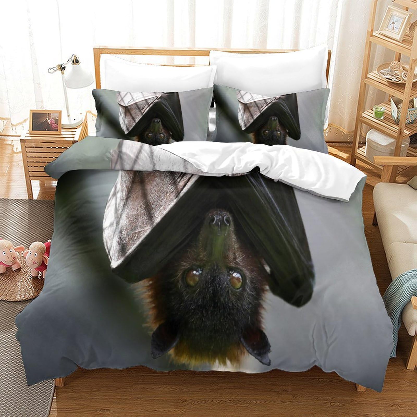 P1S9U7W5Y 3D Printed Bat Animal Duvet Cover Set 3pcs Microfiber Bat Bedding Set Double
