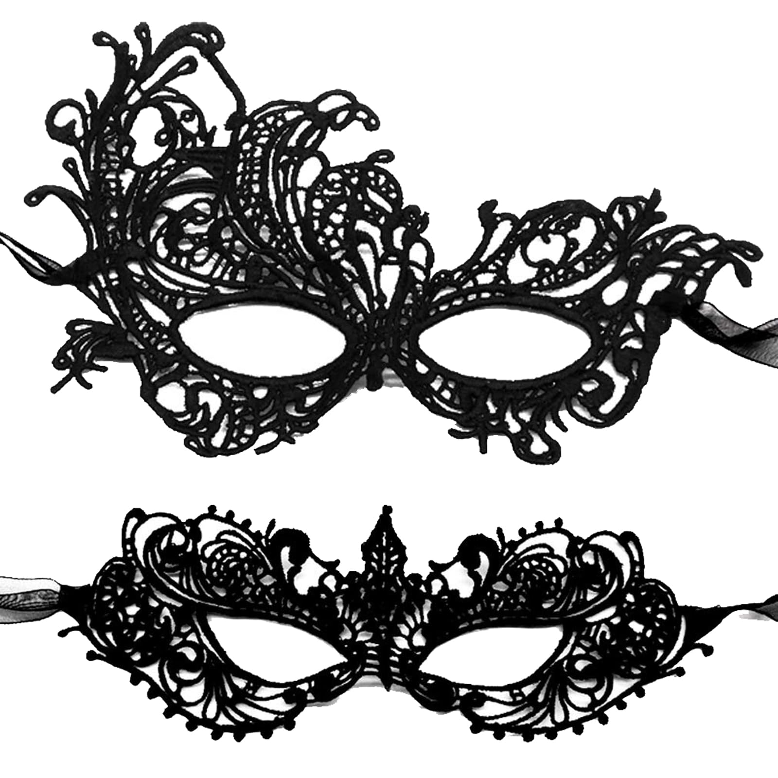HeHeGe 2 Pieces Masquerade Mask for Women BlackγGold Lace Mask for Masquerade Ball, Halloween Party (BLACK)