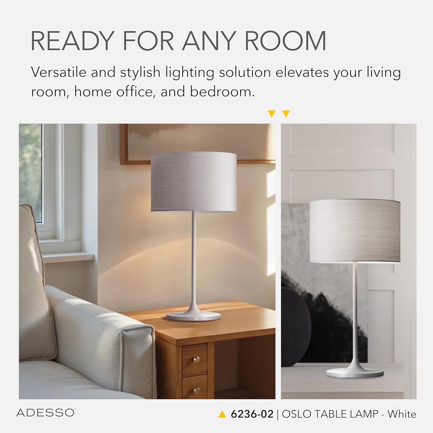 Adesso Table Lamp with Scratch Proof and Corrosion Resistant Body - Perfect Lighting for Bedroom and Living Room Decor, Matte White