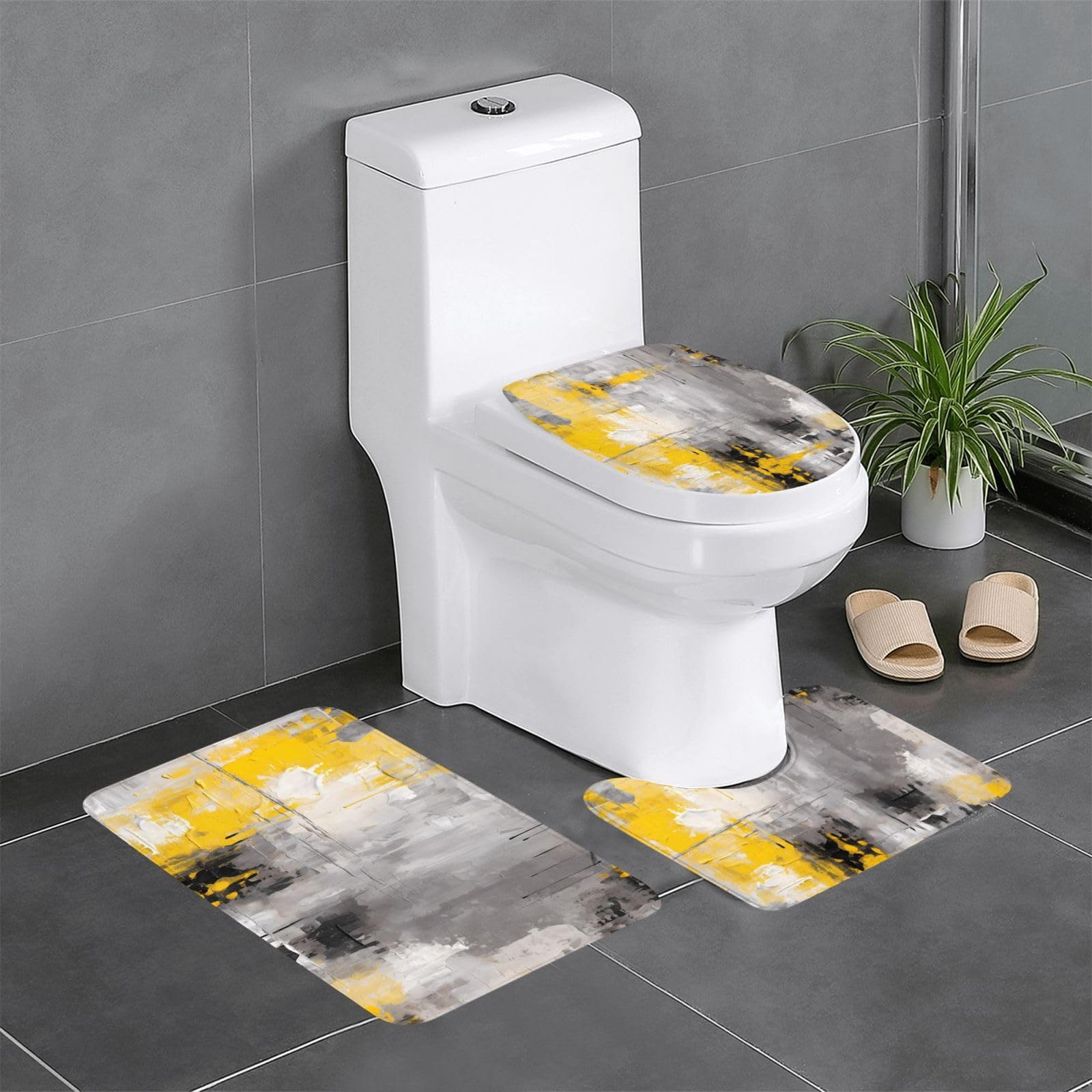 Tapis de salle de bain imprimé peinture lot de 3 WC lavabo 61x40cm