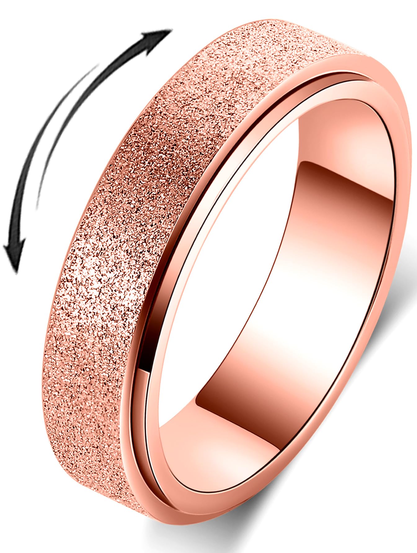 Titanium Stainless Steel Anxiety Ring for Women Men Fidget Spinner Ring, Size 6-12, Width 6MM, 5-Color: Rose Gold-Rainbow-Silver-Black-Blue