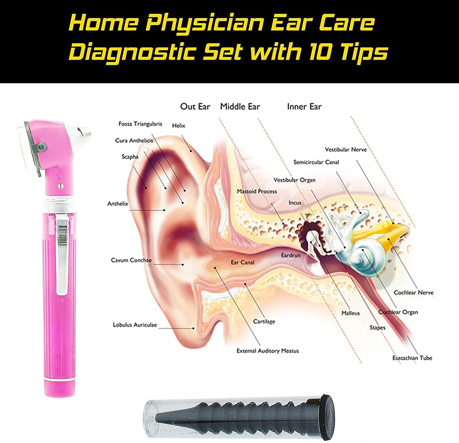 Mini Otoscope Fiber Optic Examination + Free Bulb (Light Pink) image 4