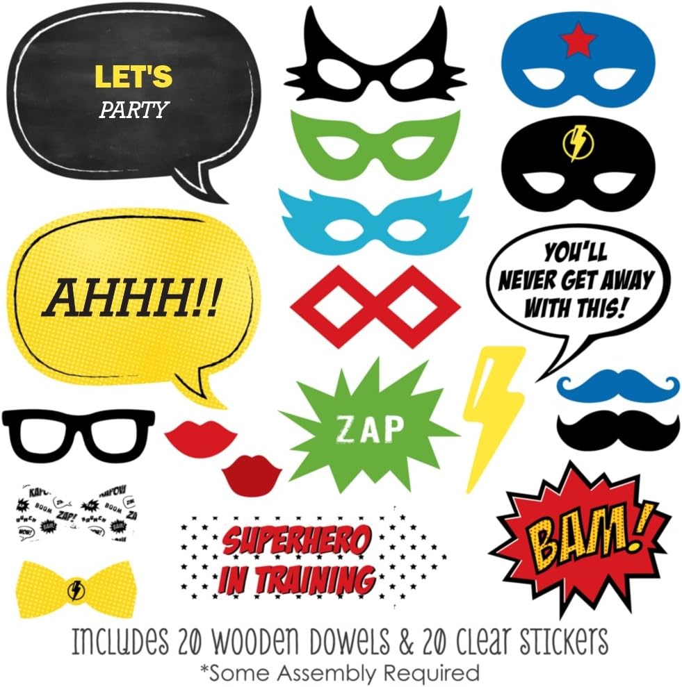Big Dot of Happiness Bam Superhero - Photo Booth Props Kit - 20 Count : Home & Kitchen