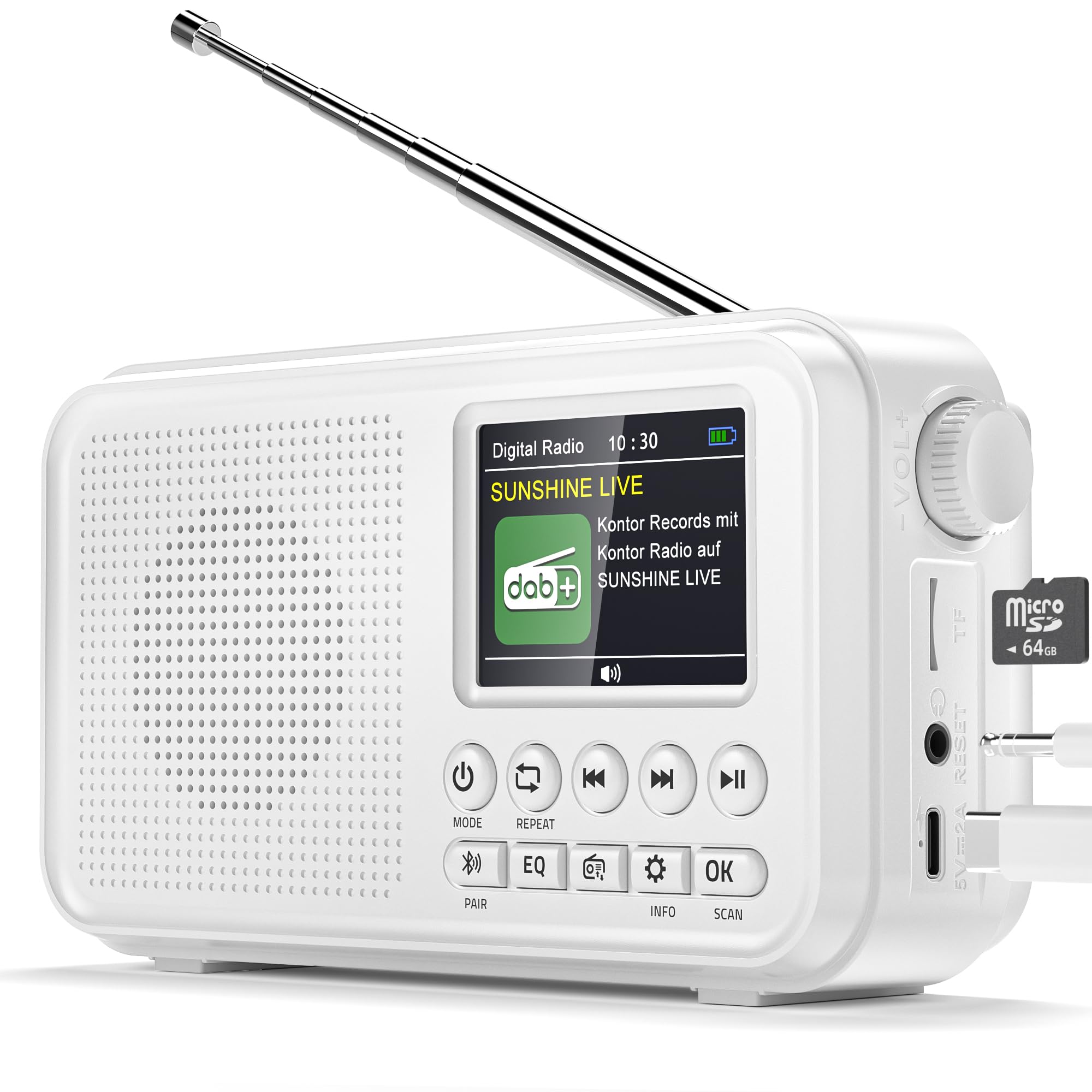 Mesqool Mains and Battery Powered DAB/DAB+ Radio with Bluetooth, 3000mAh Portable Digital Radio with Dual Alarm, 2.4" Colour Display, TF Card Play, Sleep Timer for Kitchen and Bedroom — view 9