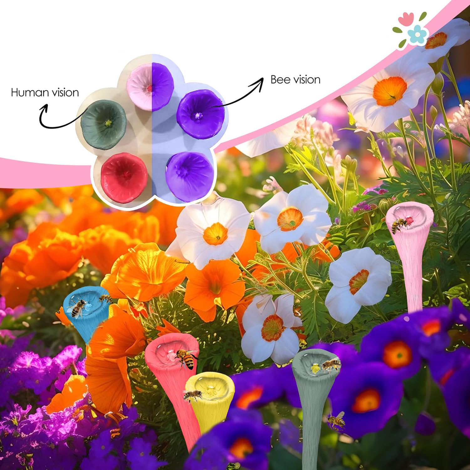 Vasos para Abejas,5 PCS Bebedero De Abejas para Jardín,Colorida Estación de Riego para Abejas con Bandeja de Madera,Comedero para Insectos para Abejas y Mariposas,Ideal para Polinizadores Sedientos