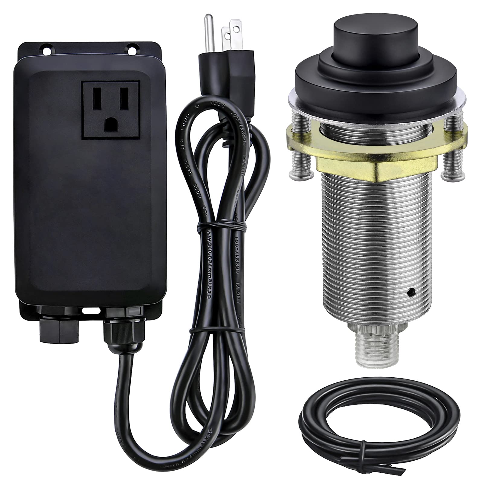 SINKINGDOMSinkTop Air Switch Kit with Matte Black Long Button (Full Brass) for Garbage Disposal, Single Outlet