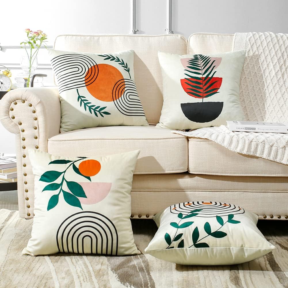 JOTOM Cushion Covers 45x45cm Soft Velvet Decorative Pillow Covers Set of 4 Modern Abstract Painting Leaf Pillowcase Throw Pillow Covers for Sofa Bedroom Couch Home Outdoor Decor (Abstract Geometry A) 3 71J3TL15dqS. AC SL1001