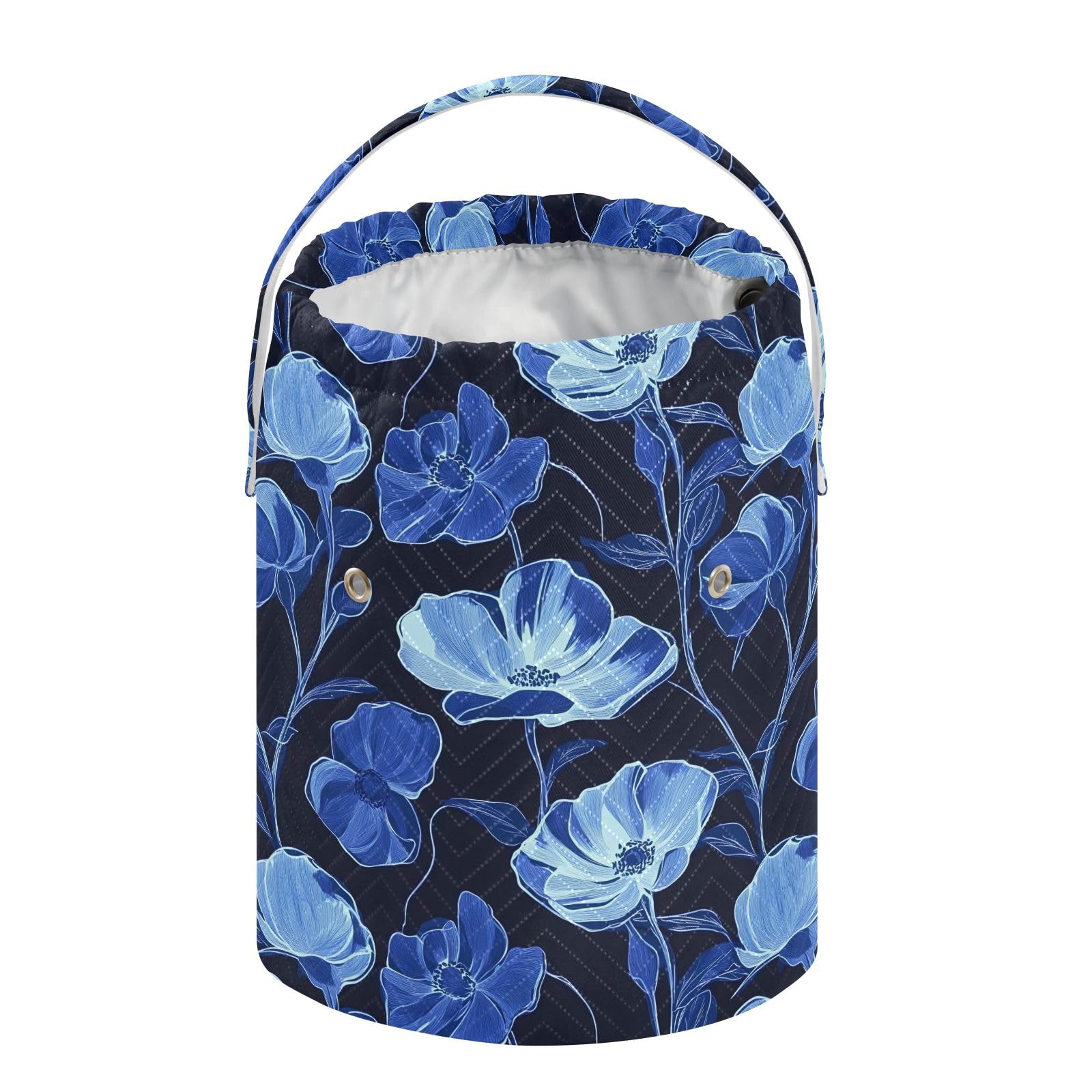 Yarn Storage Bag Small Crochet Bag Knitting Bag Organizer Blue Flowers Black Yarn Bags for Crocheting Basket