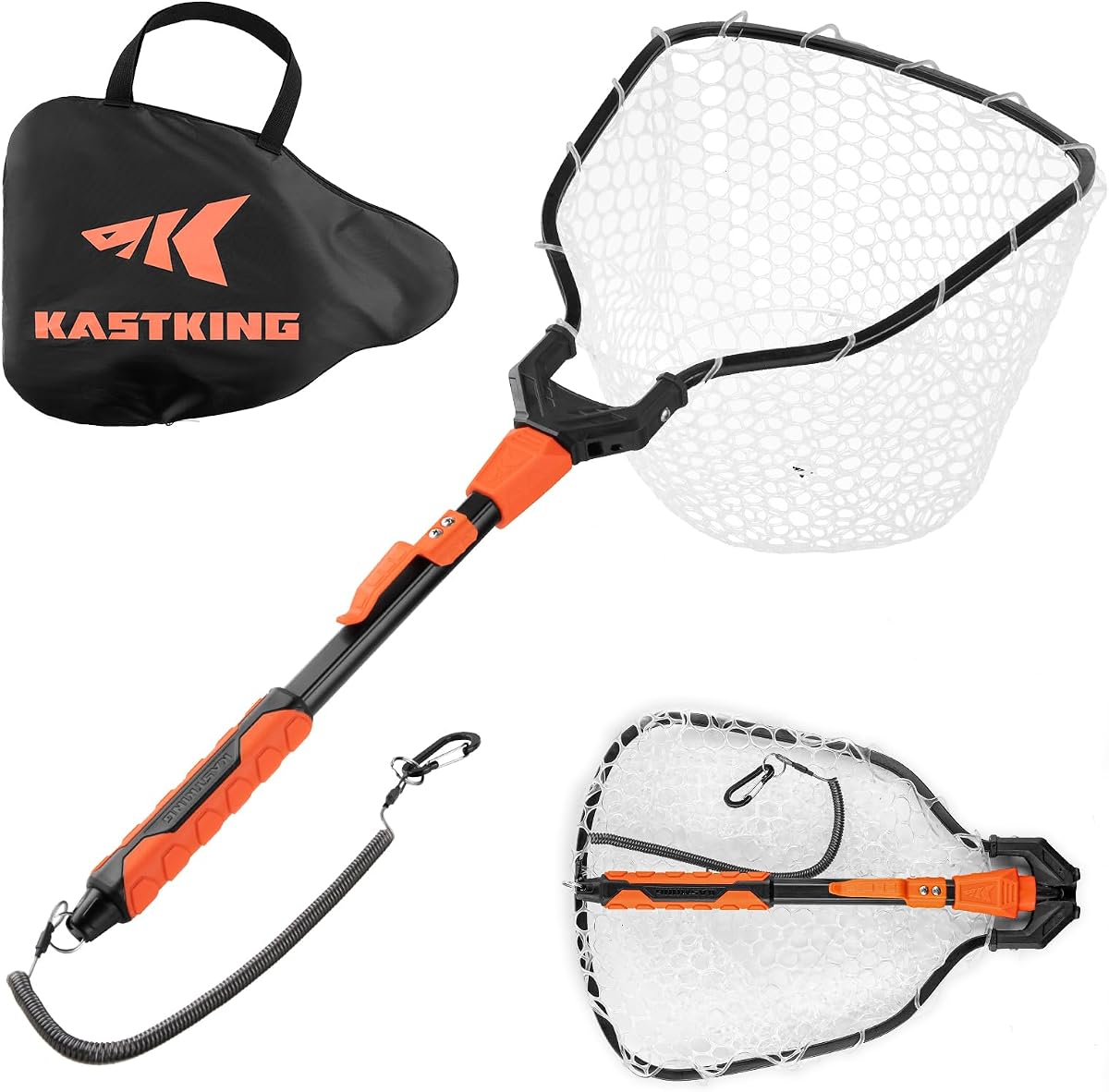 KastKing Titanet Red de aterrizaje de pesca plegable para kayak y pesca con mosca | Marco de aluminio duradero, malla de silicona y PVC, agarre antideslizante de alta visibilidad, cordón elástico y clip para cinturón, bolsa compacta