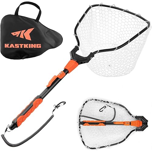 KastKing Titanet Fishing Net, Durable Aluminum Handle, Non-Slip Hi-Vis Grip, Compact Bag & Lanyard, Ideal for Kayak, Lake, Fly, or River Fishing, 2 Net Options