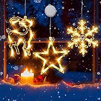 Vista 8 de Decoración de luz de ventana de Navidad, 3 luces iluminadas con forma de cascabel, árbol de Navidad, funciona con pilas, luces interiores